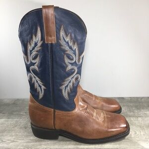 Masterson RBC802 Mens Square Toe Leather Western Boots Blue and Brown Size 11